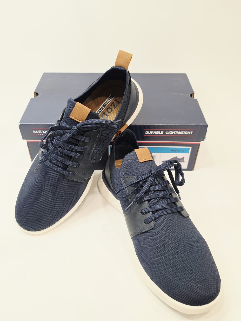 Izod Bannister Navy and Tan Low-Top Knit Lace-Up Sneakers